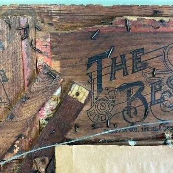 Antique Tramp Art Double Picture Frame Handmade Folk Art Cigar Boxes 28.5" Rusti - Picture 13 of 15